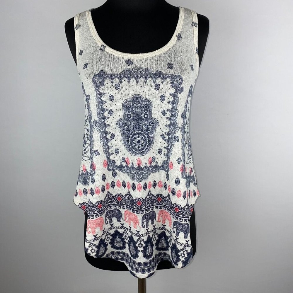 Scotty S Multicolor Knit Patterned Tank Top Rounded Hems